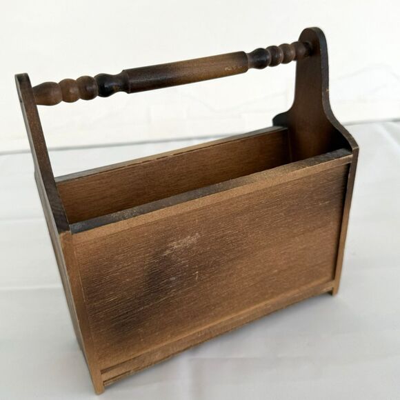 Vtg Wood Mini Magazine Rack Desktop Letter Holder Postcard Rocky Mountain Scene - Picture 3 of 10